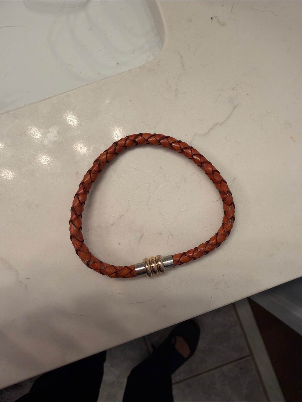 Braided Leather Bracelet with Gold Accent - Women's Jewelry